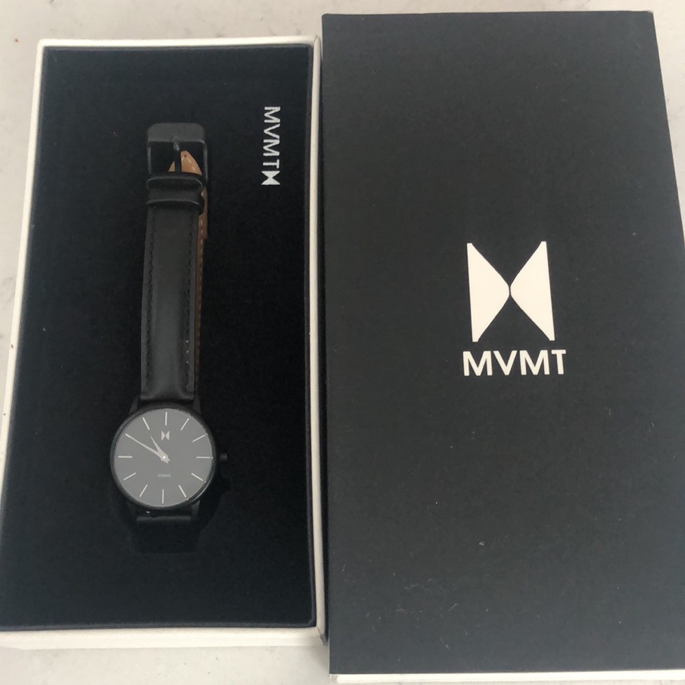 MVMT Avenue Valerie Gunmetal and Black Leather Bracelet Women Wrist Watch